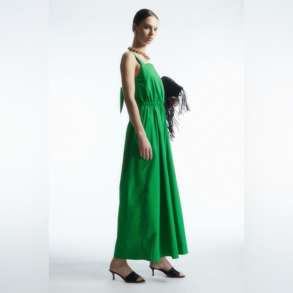 COS Bow-Back Wide-Leg Jumpsuit Green Sleeveless Cotton Size 2 - Picture 2 of 12